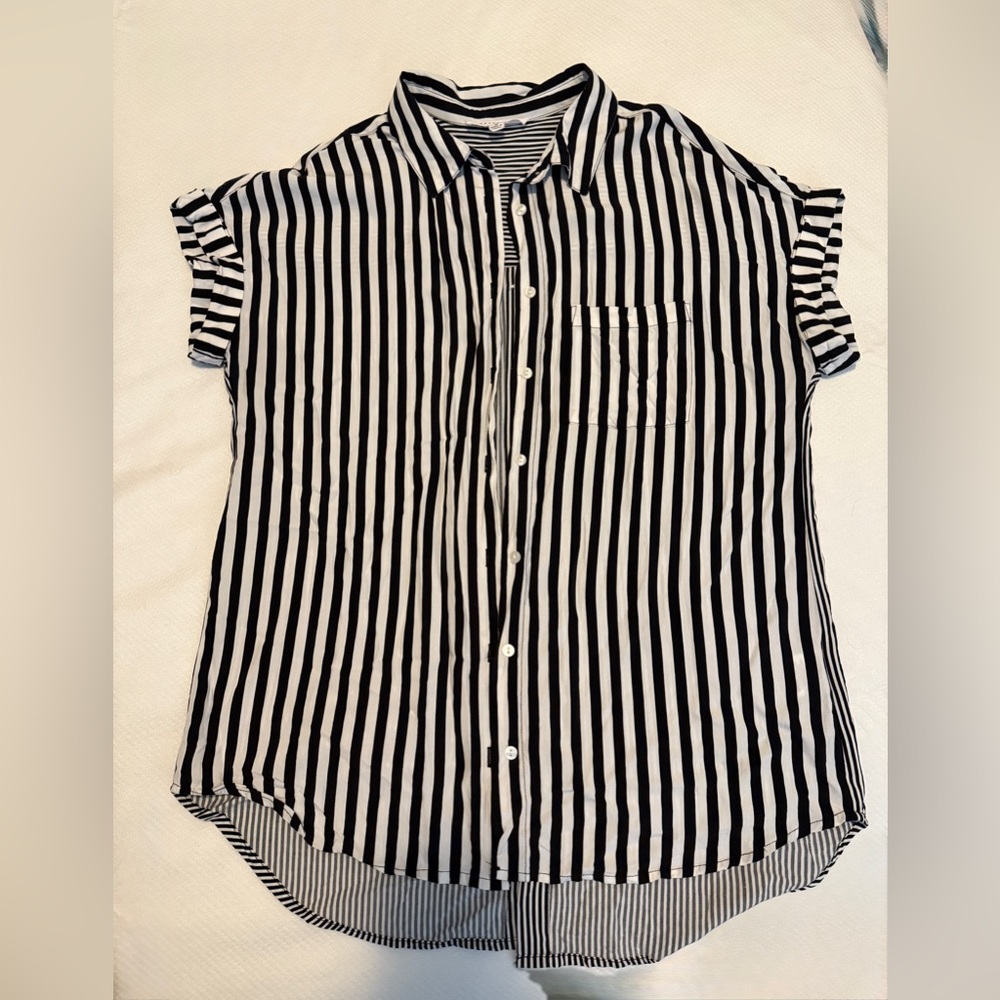 Black and White Striped Button-Up Shirt